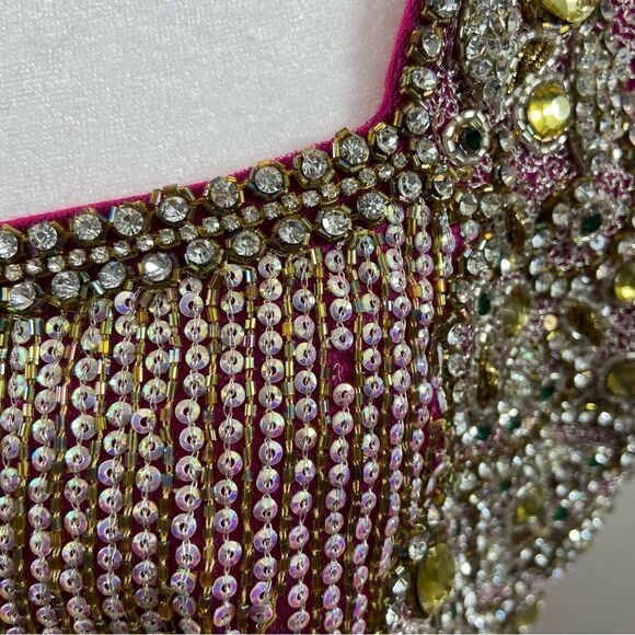 One of a Kind Hot Pink Embroidered and Jeweled Sari Top Size Large - Picture 9 of 16